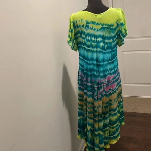 Wine’s Tie-Dye Summer Dress Short Sleeves Embroidered Size OS - Picture 6 of 13